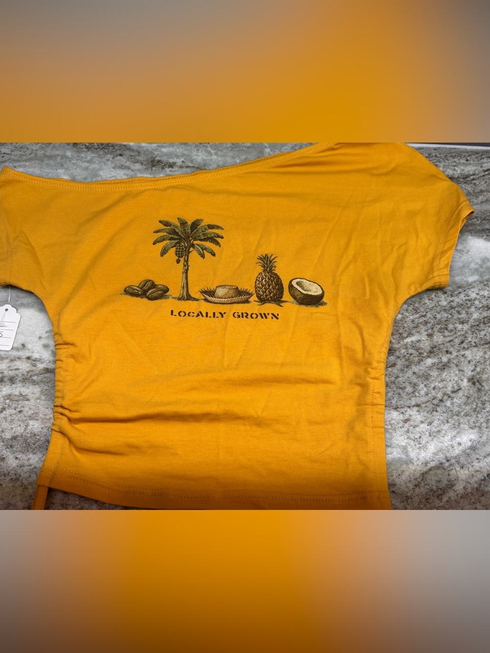 Locally Grown Yellow One Shoulder Crop Tee
